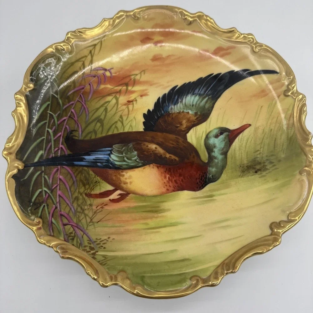 Antique Coronet Limoges France Plate Hand Painted Duck Cabinet 10